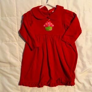 LS cotton dress with cupcake appliqué